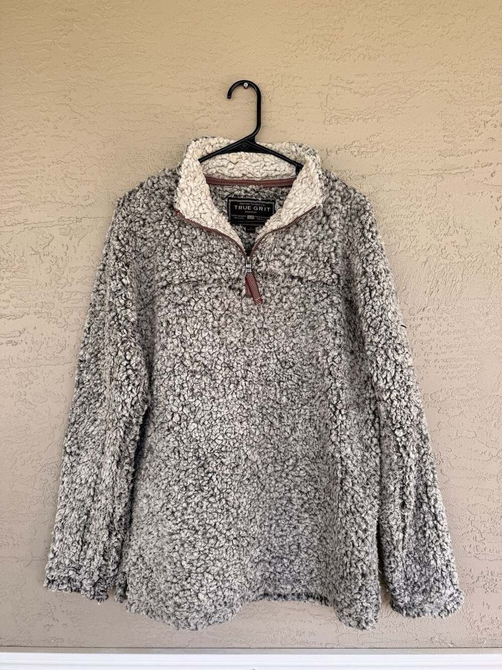 True Grit Sherpa Fleece Quarter-Zip Pullover, Grey Marled, Size XS